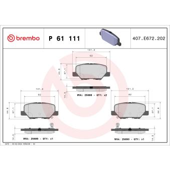 Jeu de 4 plaquettes de frein arrière BREMBO [P 61 111]