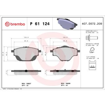 Jeu de 4 plaquettes de frein arrière BREMBO [P 61 124]