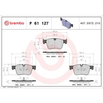 Jeu de 4 plaquettes de frein avant BREMBO OEM 1612909080