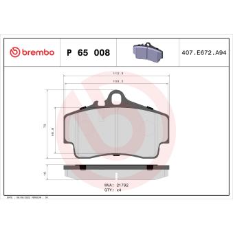 Jeu de 4 plaquettes de frein arrière BREMBO [P 65 008]