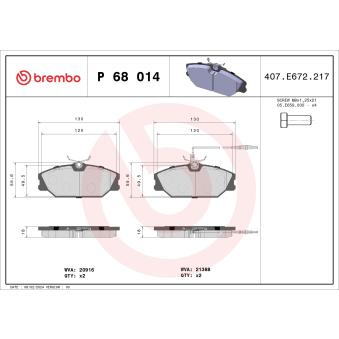 Jeu de 4 plaquettes de frein avant BREMBO OEM 7701202896 Jeu de 4 plaquettes de frein avant BREMBO OEM 7701202896