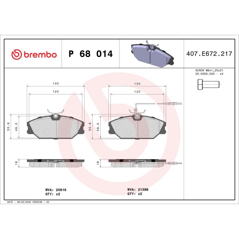 Jeu de 4 plaquettes de frein avant BREMBO P 68 014 - Visuel 1