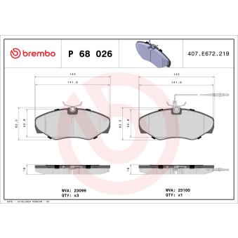 Jeu de 4 plaquettes de frein avant BREMBO OEM 6025370851 Jeu de 4 plaquettes de frein avant BREMBO OEM 6025370851