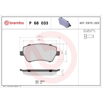 Jeu de 4 plaquettes de frein avant BREMBO OEM 4106000Q0K