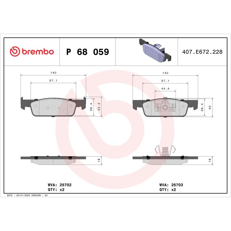 Jeu de 4 plaquettes de frein avant BREMBO P 68 059 - Visuel 1