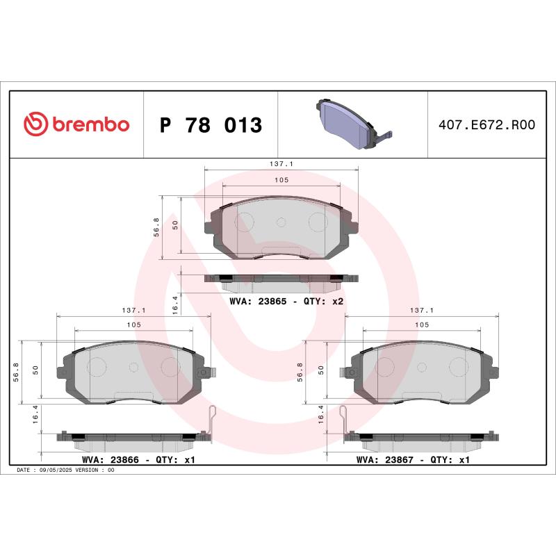 Jeu de 4 plaquettes de frein avant BREMBO P 78 013 - Visuel 1