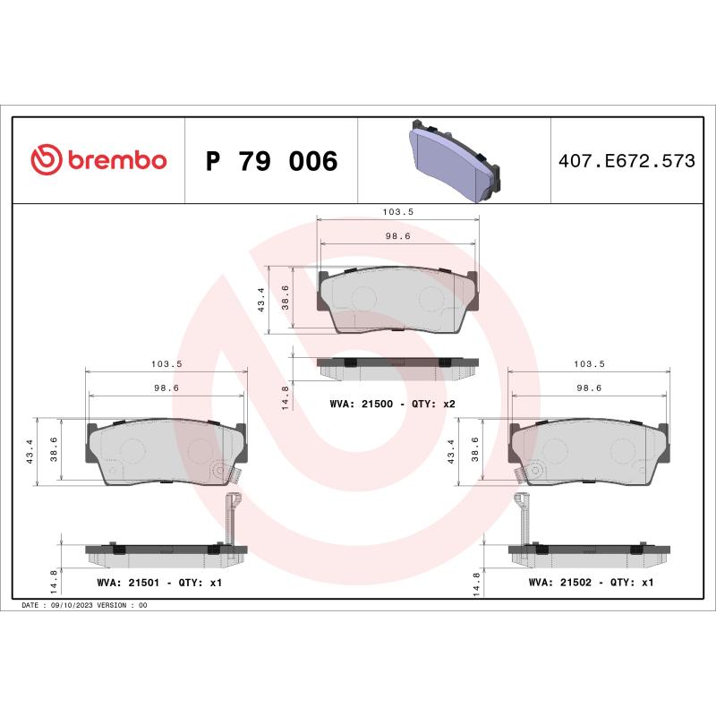 Jeu de 4 plaquettes de frein avant BREMBO P 79 006 - Visuel 1