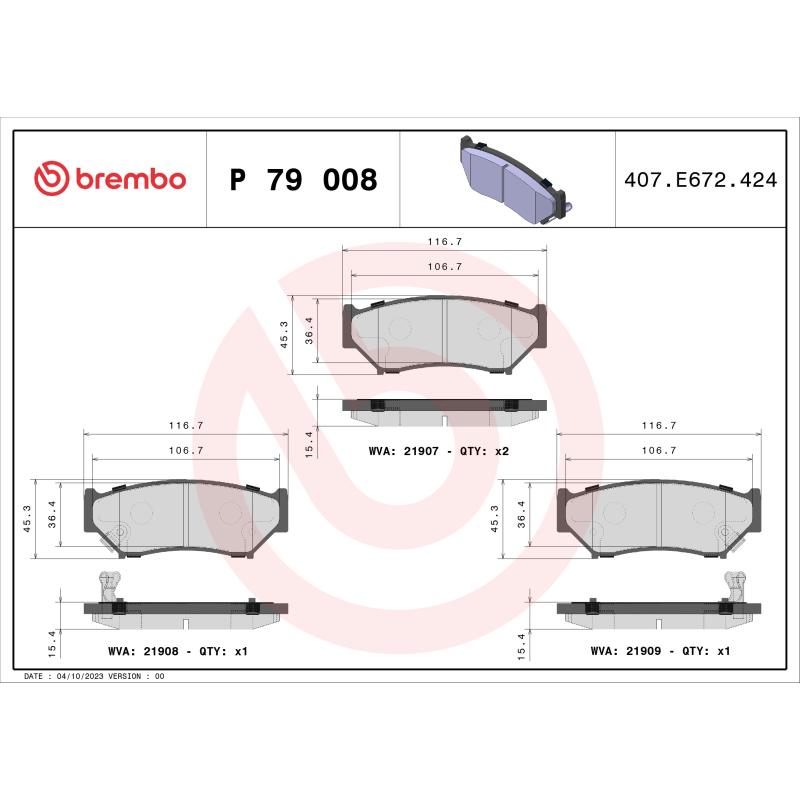 Jeu de 4 plaquettes de frein avant BREMBO P 79 008 - Visuel 1