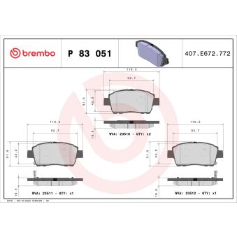 Jeu de 4 plaquettes de frein avant BREMBO OEM 0446552060