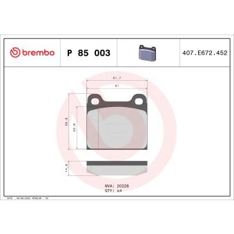 Jeu de 4 plaquettes de frein avant BREMBO P 85 003
