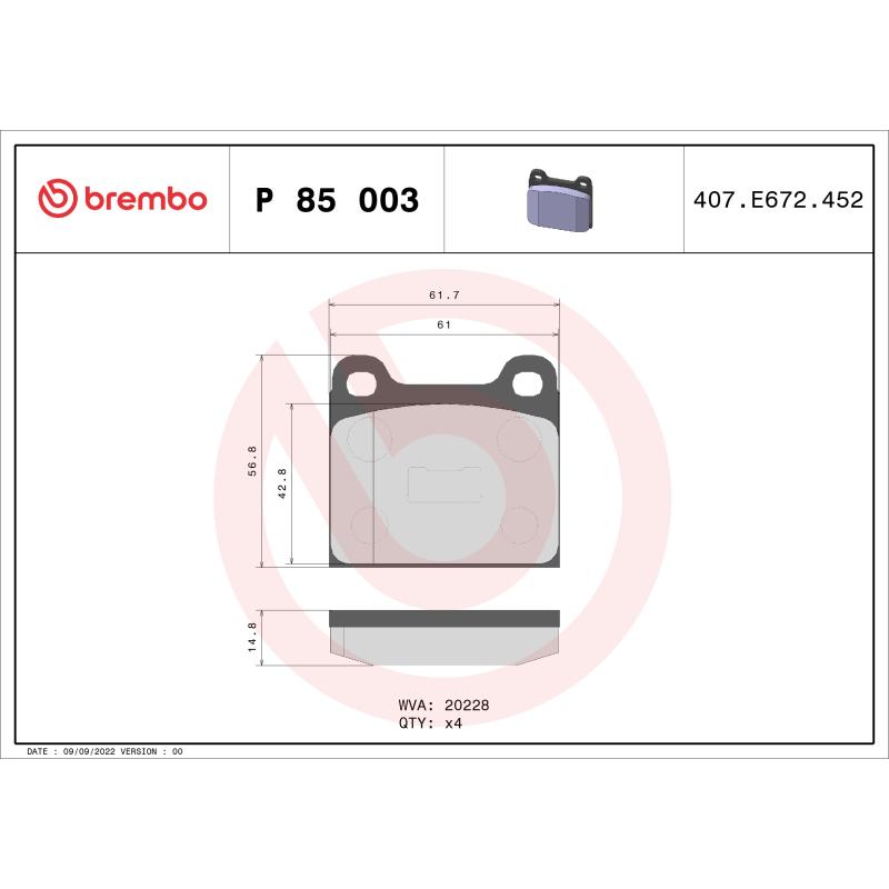 Jeu de 4 plaquettes de frein avant BREMBO P 85 003 - Visuel 1