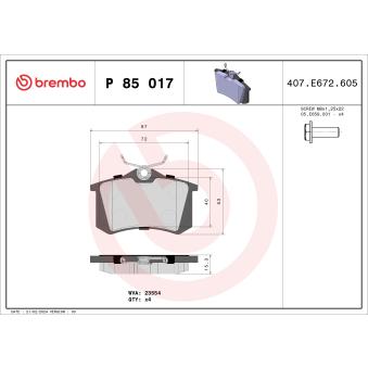 Jeu de 4 plaquettes de frein arrière BREMBO [P 85 017]