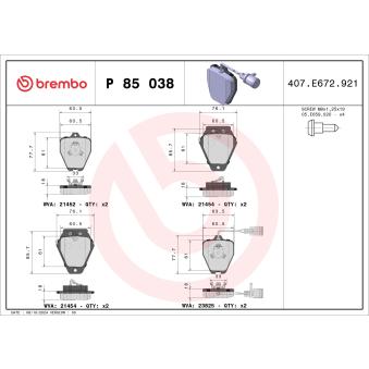 Jeu de 4 plaquettes de frein avant BREMBO [P 85 038]