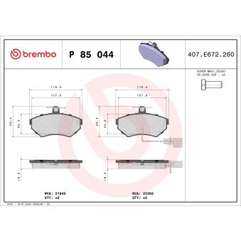 Jeu de 4 plaquettes de frein avant BREMBO OEM JZW698151G