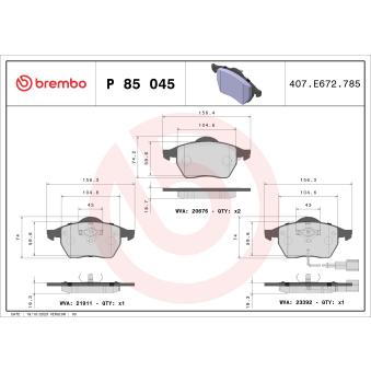 Jeu de 4 plaquettes de frein avant BREMBO OEM 3A0615116A Jeu de 4 plaquettes de frein avant BREMBO OEM 3A0615116A