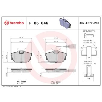 Jeu de 4 plaquettes de frein arrière BREMBO OEM 7D0698451A