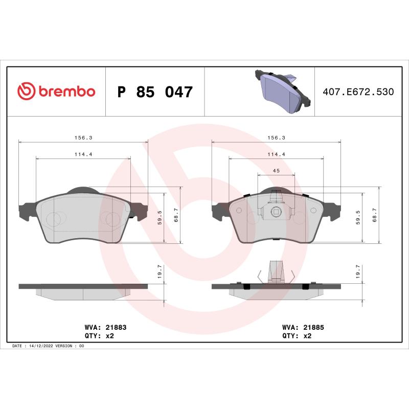 Jeu de 4 plaquettes de frein avant BREMBO P 85 047 - Visuel 1