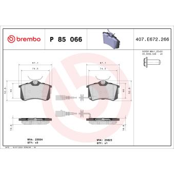 Jeu de 4 plaquettes de frein arrière BREMBO OEM JZW698601AJ