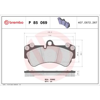 Jeu de 4 plaquettes de frein avant BREMBO [P 85 069]