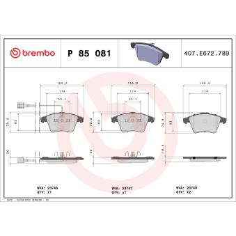 Jeu de 4 plaquettes de frein avant BREMBO OEM 7H0698151D