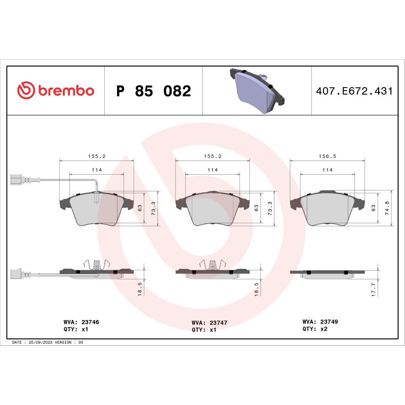 Jeu de 4 plaquettes de frein avant BREMBO P 85 082 - Visuel 1