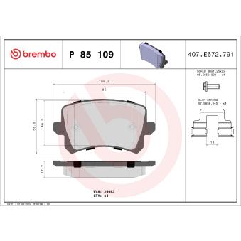 Jeu de 4 plaquettes de frein arrière BREMBO OEM 3AA698451B