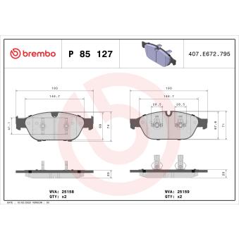 Jeu de 4 plaquettes de frein avant BREMBO OEM 4G0698151B