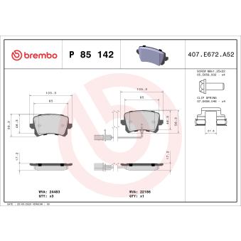 Jeu de 4 plaquettes de frein arrière BREMBO OEM 8u0698451e
