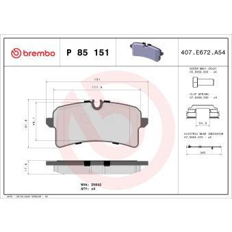 Jeu de 4 plaquettes de frein arrière BREMBO [P 85 151]