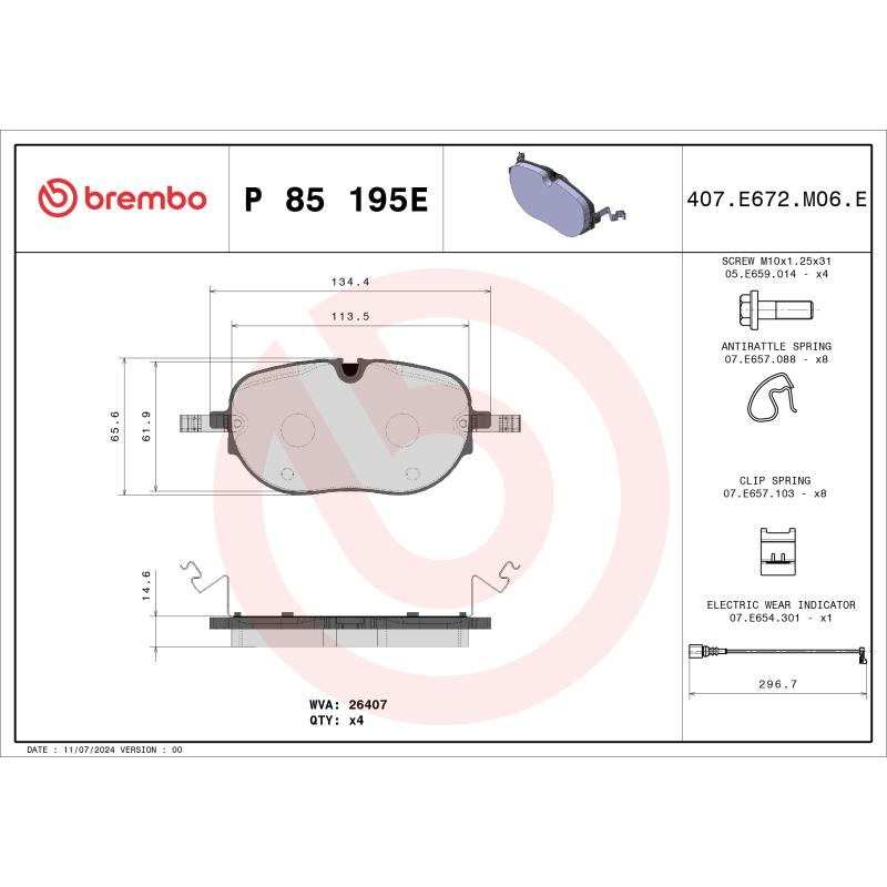 Jeu de 4 plaquettes de frein avant BREMBO P 85 195E - Visuel 1