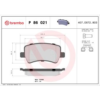 Jeu de 4 plaquettes de frein arrière BREMBO OEM 306715750 Jeu de 4 plaquettes de frein arrière BREMBO OEM 306715750