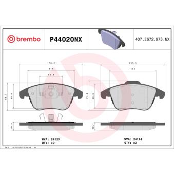 Jeu de 4 plaquettes de frein avant BREMBO OEM LR027309 Jeu de 4 plaquettes de frein avant BREMBO OEM LR027309