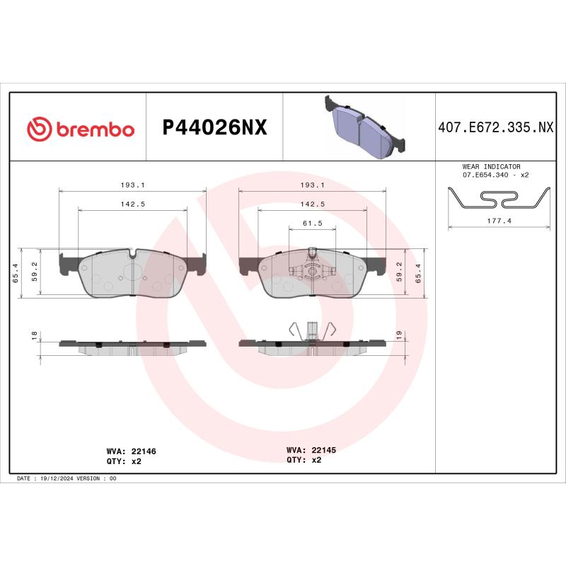 Jeu de 4 plaquettes de frein avant BREMBO P44026NX - Visuel 1
