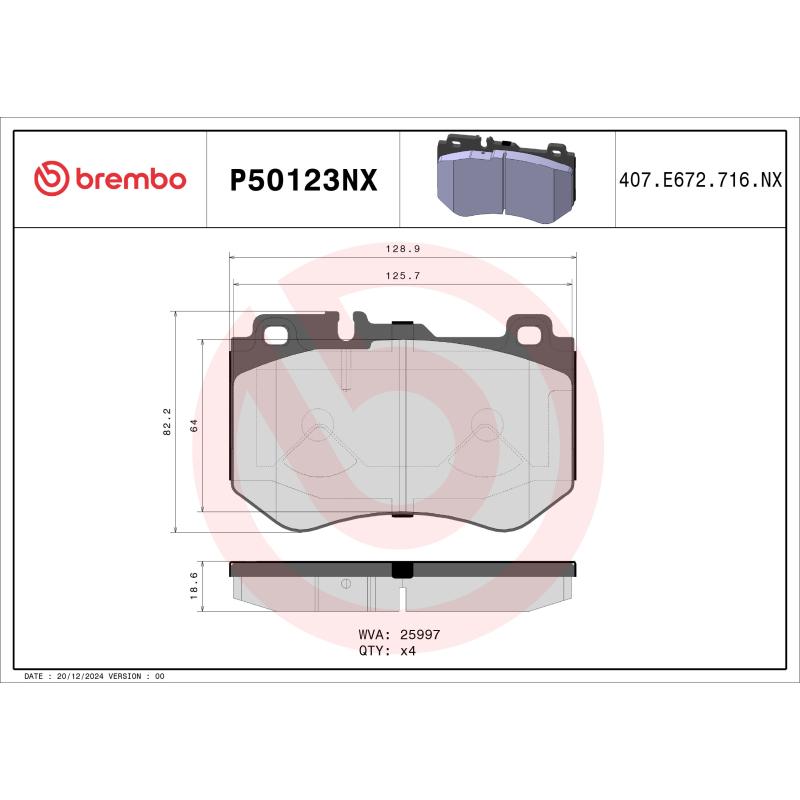 Jeu de 4 plaquettes de frein avant BREMBO P50123NX - Visuel 1