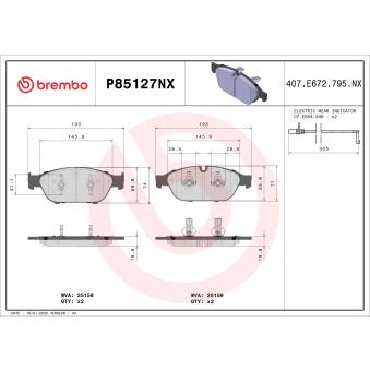 Jeu de 4 plaquettes de frein avant BREMBO OEM 4G0698151B