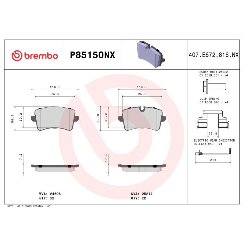 Jeu de 4 plaquettes de frein avant BREMBO P85150NX - Visuel 1