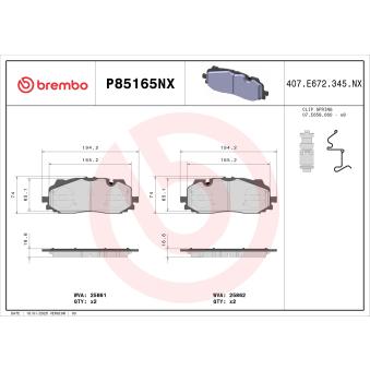Jeu de 4 plaquettes de frein avant BREMBO OEM 4K0698151C