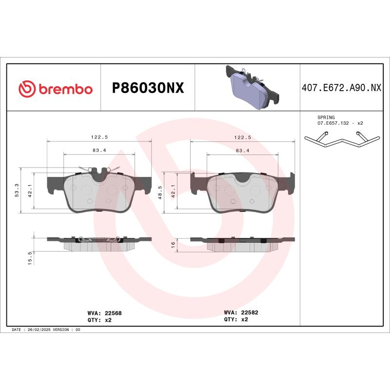 Jeu de 4 plaquettes de frein avant BREMBO P86030NX - Visuel 1