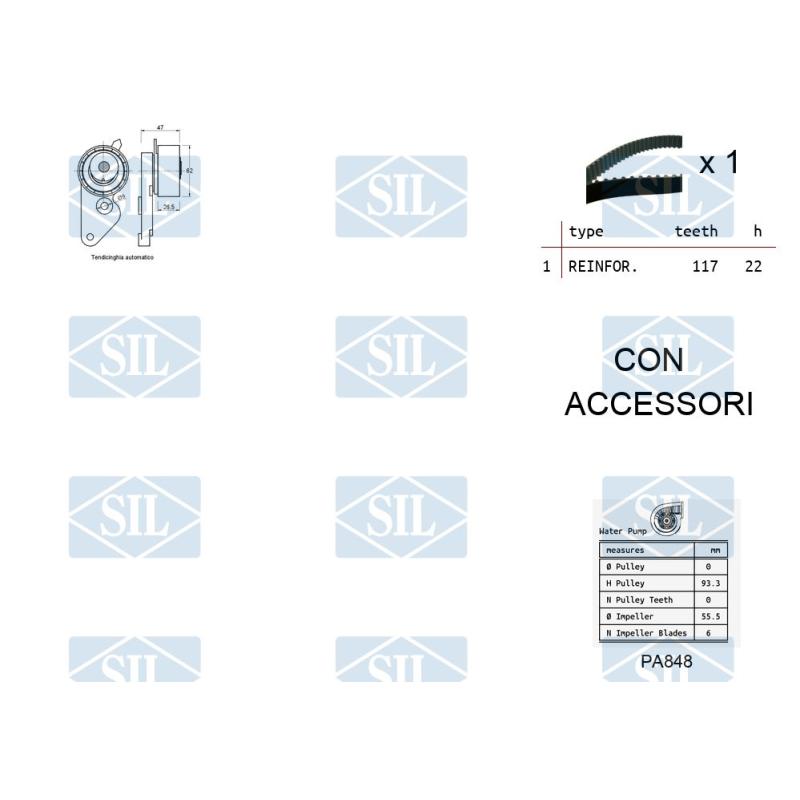 Pompe à eau + kit de courroie de distribution Saleri SIL K1PA848 - Visuel 1