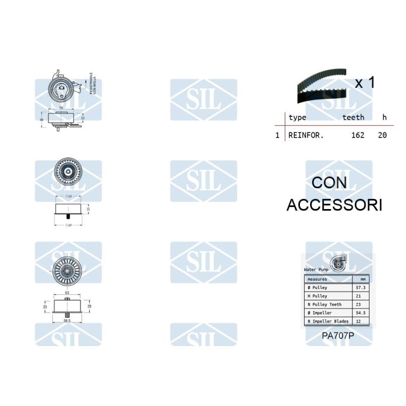 Pompe à eau + kit de courroie de distribution Saleri SIL K2PA707P - Visuel 1