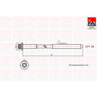 Jeu de boulons de culasse de cylindre FAI AutoParts B2101 pour MITSUBISHI L 2.5 DI-D - 167cv