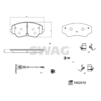 Jeu de 4 plaquettes de frein avant SWAG [33 11 4169]