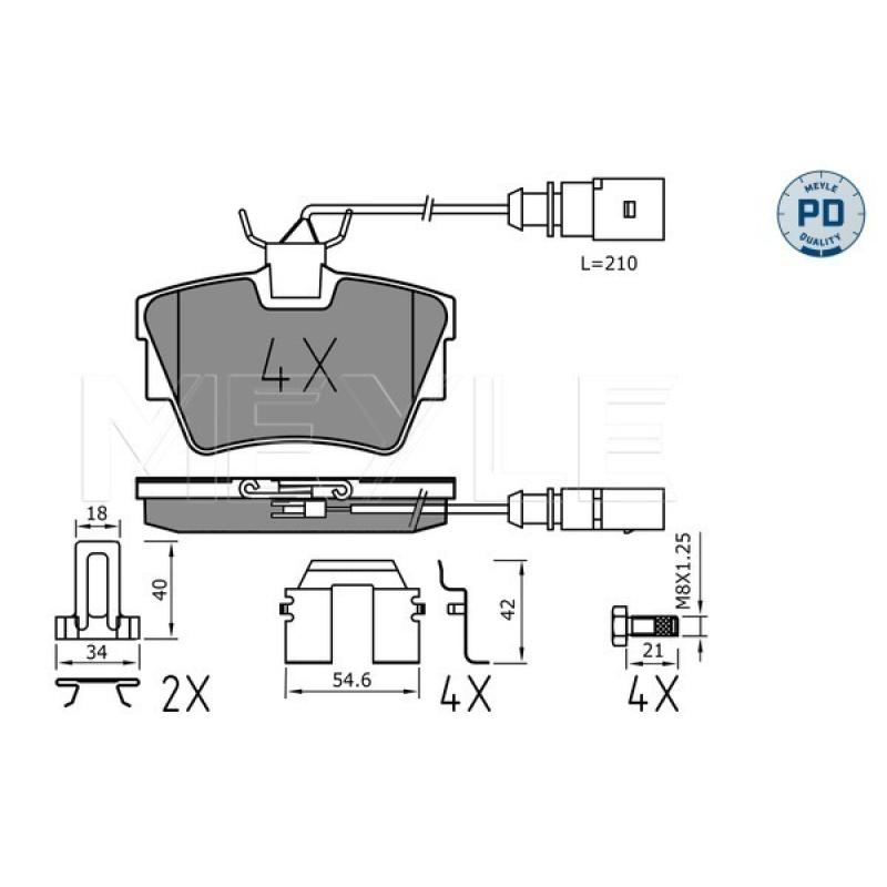 Jeu de 4 plaquettes de frein arrière MEYLE 025 232 2416-1/PD - Visuel 1