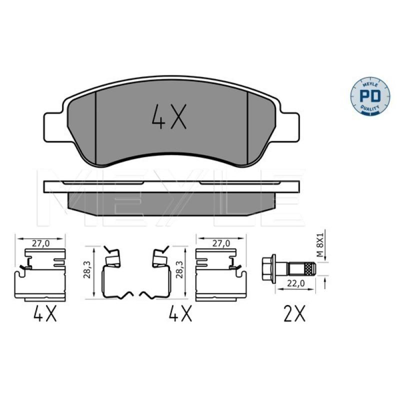 Jeu de 4 plaquettes de frein arrière MEYLE 025 244 6519/PD - Visuel 1
