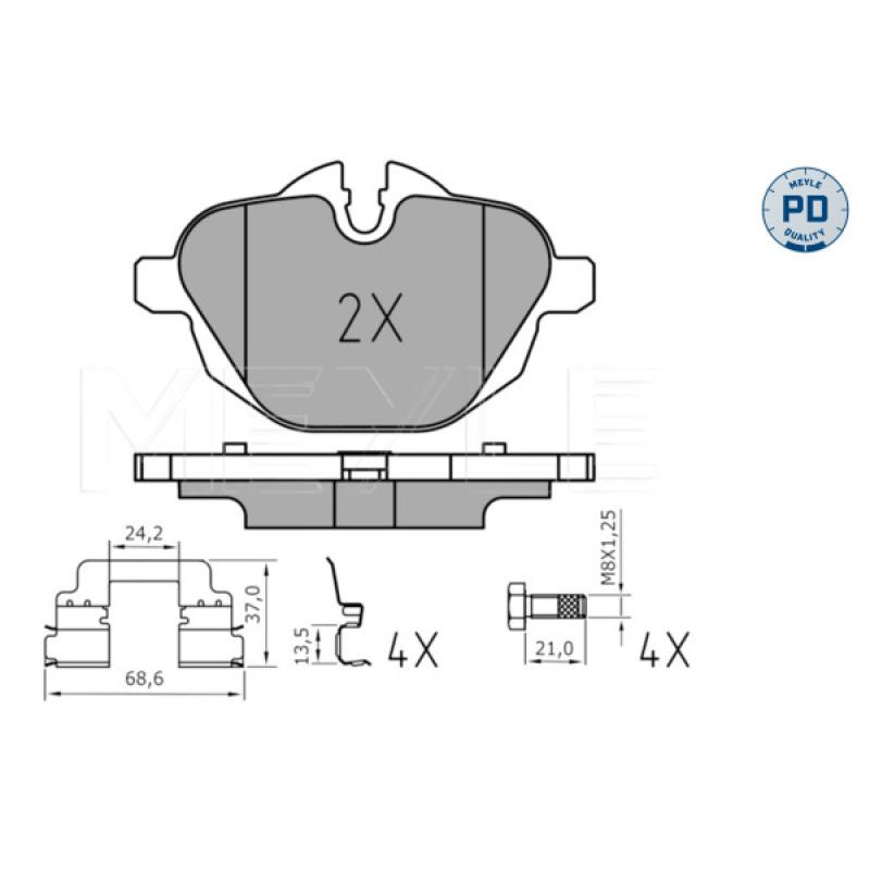 Jeu de 4 plaquettes de frein arrière MEYLE 025 245 6118/PD - Visuel 1