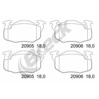 Jeu de 4 plaquettes de frein avant BRECK OEM 425498 Jeu de 4 plaquettes de frein avant BRECK OEM 425498