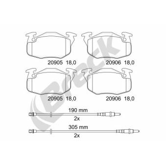 Jeu de 4 plaquettes de frein avant BRECK OEM 425498 Jeu de 4 plaquettes de frein avant BRECK OEM 425498