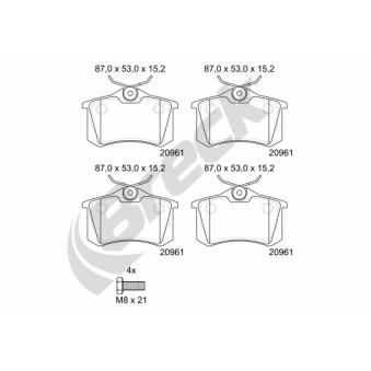 Jeu de 4 plaquettes de frein arrière BRECK OEM 1H0698451