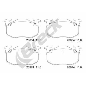 Jeu de 4 plaquettes de frein arrière BRECK 20973 00 704 00 pour KIA PRO CEED 1.8 - 110cv
