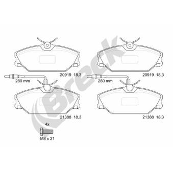 Jeu de 4 plaquettes de frein avant BRECK OEM 7701202289